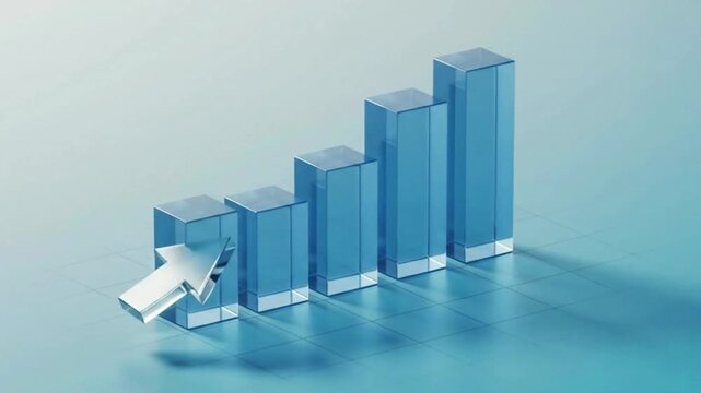 A 3D bar graph with an arrow showing upward growth trend