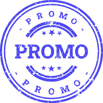 Red rubber stamp with 'promo' text isolated on white background for marketing and advertising use