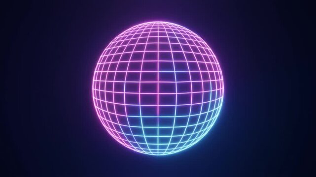 Retro Futurism Neon Sphere with Blue and Purple Wireframe Grid