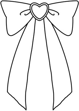 Long Tail Heart Bow Line Art
