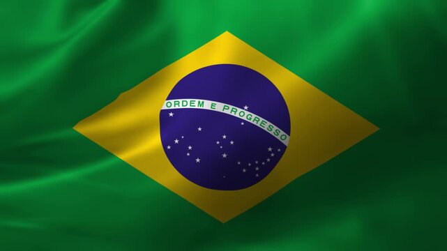 Brazil flag waving in the wind close up 