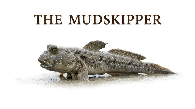A mudskipper fish emerges from the shallow water, its unique amphibious nature on display. This fascinating creature, with its bulbous eyes and pectoral fins adapted for walking.