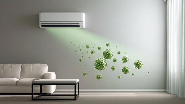 Indoor air purifier expels green particles, combating airborne threats