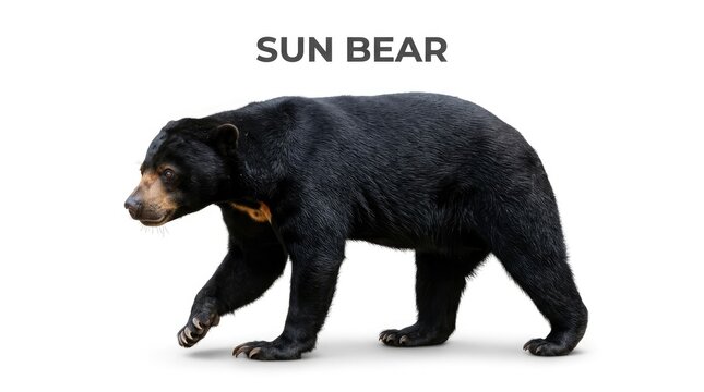 A sun bear walking across a white background