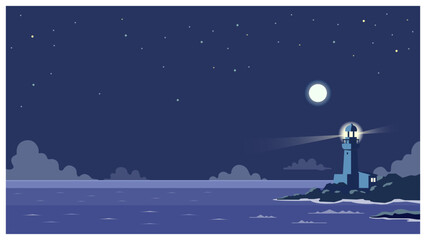 Naklejka premium 月夜の海と星空の背景イラスト