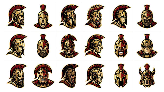 Trojan and spartan warrior mascot icons for sports and gaming