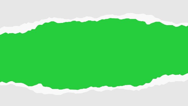Torn White Paper Frame with Green Screen Chroma Key Background. 