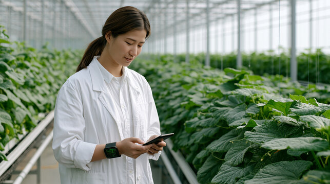 Machine vision camera mounted on a greenhouse rail scanner identifies early powdery mildew spores on cucumber leaves, flagging infected plants with a digital pin on a crop map
