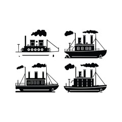 steamboat silhouette bundle, collection of vintage paddle steamboats © mariom