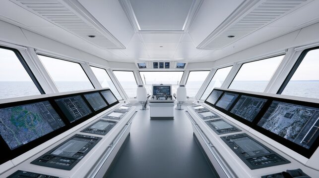 Modern vessel control station with multiple advanced digital displays