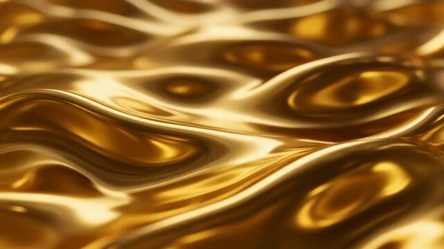 Abstract Liquid Gold Texture Waves with Luxurious Metallic Reflective Surfaces and Slow Motion Ripples