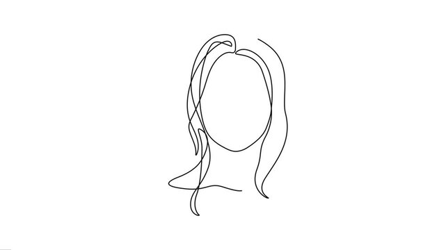 Continuous Line Drawing Animation of Beautiful Woman Face Portrait