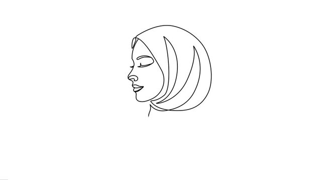 Minimalist One Line Drawing Animation of Muslim Woman in Hijab