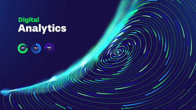Financial Technology Concept With Neon Light Waves, Big Data Visualization And High Speed Digital Transactions Across A Futuristic Network. Financial Technology Solutions. Vector Illustration.