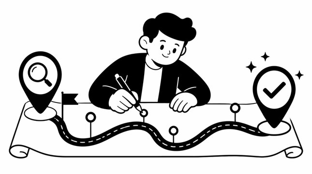 Cartographer drawing a detailed travel route map.