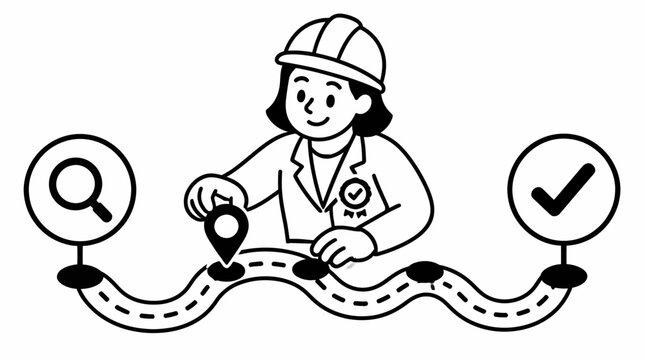 Female scientist examining sample under microscope illustration.