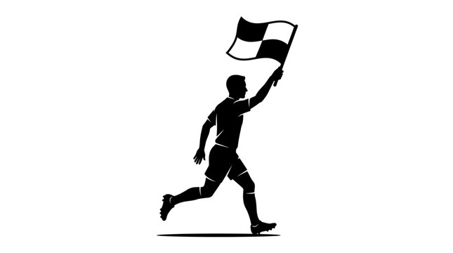 Running athlete silhouette with checkered flag black and white graphic
