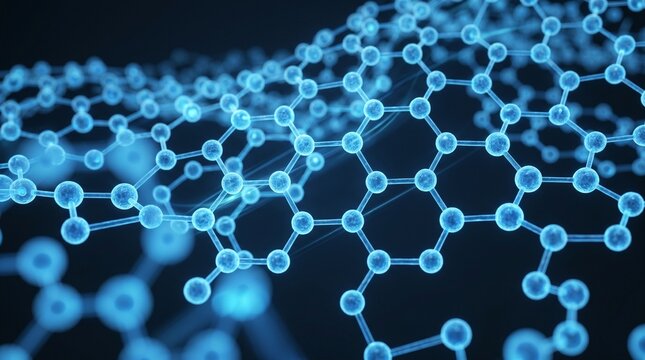 Blue Graphene Molecular Structure on Black Background