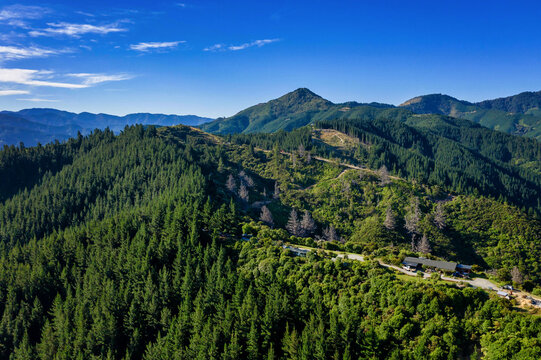 Aerial view over the mountains near Cloudy Bay / Te Koko-O-Kupe
