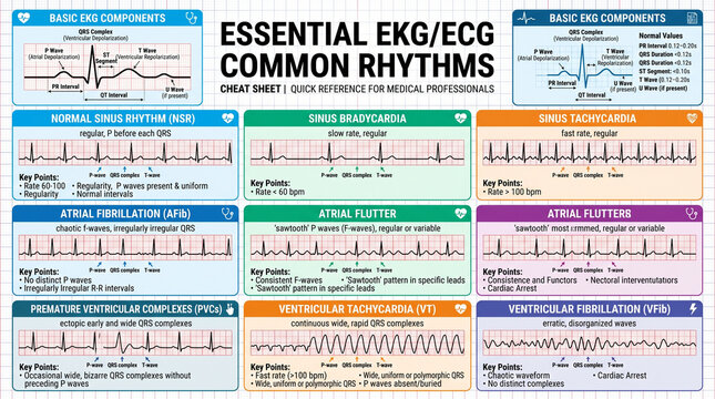 EKG Cheat Sheet Guide for Medical Professionals and Training Use