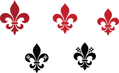 Fleur de lis vector icon set featuring vintage red and black heraldic symbols isolated on a white background for royal designFleur de lis vector icon set featuring vintage red and black heraldic symbo © Snowar
