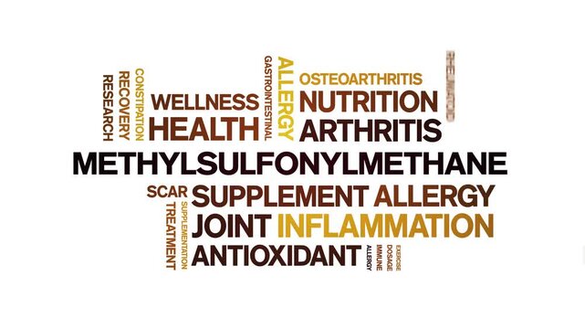MSM Methylsulfonylmethane animated word cloud-text design animation tag kinetic typography seamless loop.