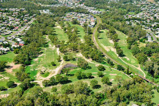 Aerial view of a Golf course in Gladstone