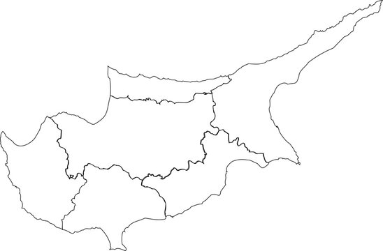 Cyprus blank outline map with regional district borders