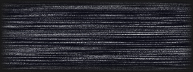  Gray static noise texture on dark backdrop. Horizontal lines, scratches, distortion, interference across glitchy surface. Vector retro VHS effect. Overlay for TV, screen, grunge, vintage template. © YEVHENIIA