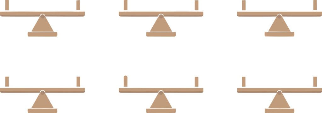 Seesaw vector icon set with wooden playground teeter totter symbols isolated on a white background for park design layoutSeesaw vector icon set with wooden playground teeter totter symbols isolated on