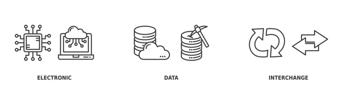 EDI Banner Web Icon Vector Illustration Concept with Icons of Electronic Data Interchange, Digital Data Exchange, and System Integration 