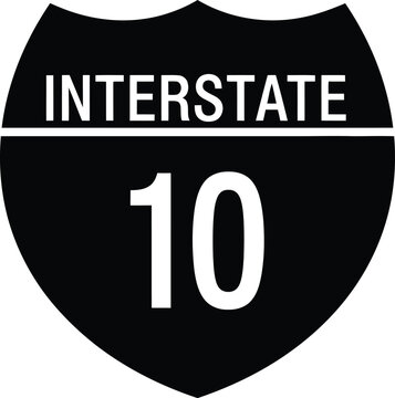 Interstate 10 highway road sign black and white vector illustration for transportation design