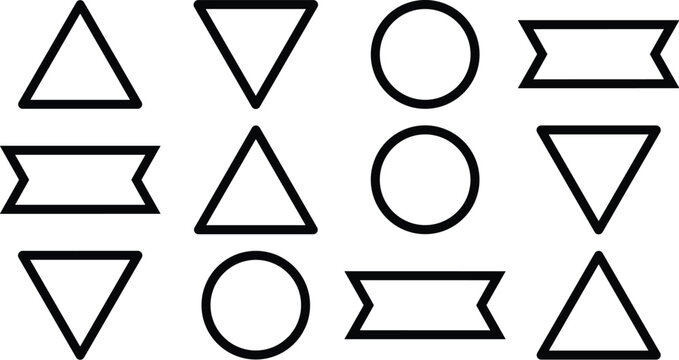 Geometric shapes pattern triangles circles and trapezoids in black and white