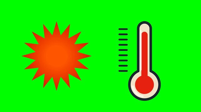 Sun icon and thermometer animation indicating increasing heat levels