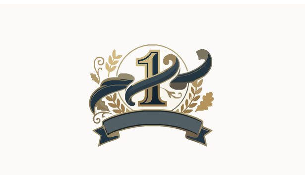 1st Anniversary Logo Emblem Vector with Decorative Ribbon and Celebration Banner Design