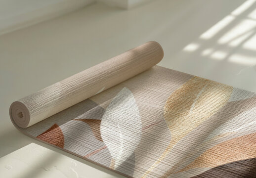 Elegant Yoga Mat Mockup With Leaf Design In Sunlight PSD