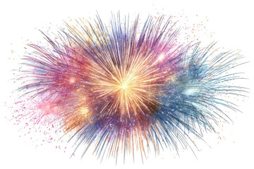 Obraz premium Vibrant fireworks display isolated on transparent background.