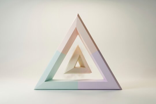 Two nested penrose triangle shapes floating in space with soft pastel pink, light green, and light purple colors on a neutral background