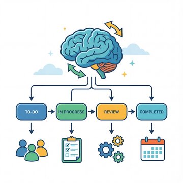 Illustration of Brain Process Flow with Progress and Reversal Stages.