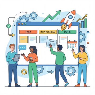 Team Collaboration and Project Management in Office Setting.
