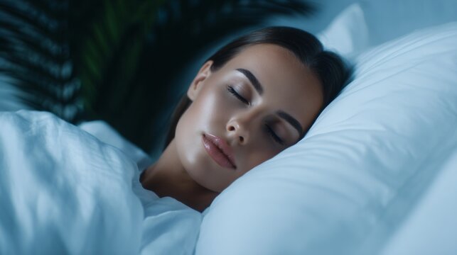 sleeping peacefully at night, improved sleep without caffeine, wellness recovery theme, low light bedroom scene, calm mood