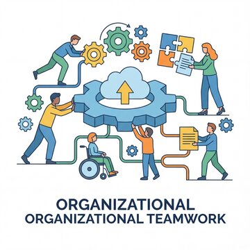 Teamwork and Collaboration in Organizational Settings Illustration.