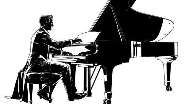 Black and white illustration of a jazz saxophonist performing on stage.