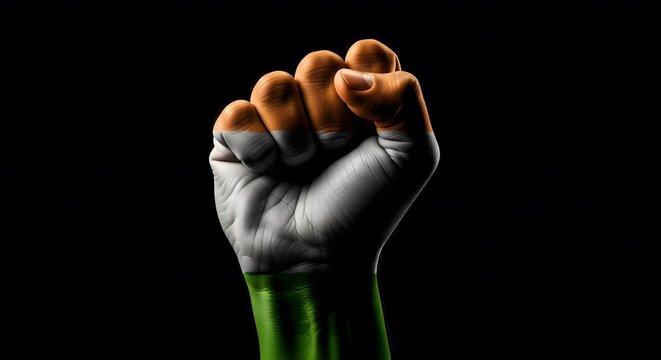 India independence day powerful fist symbol with national flag colors