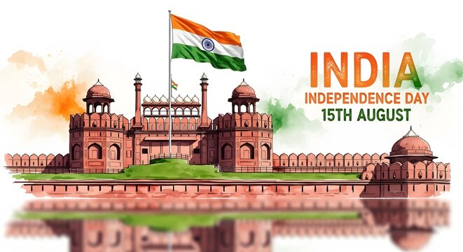 India independence day celebrations on 15th august with indian flag and red fort