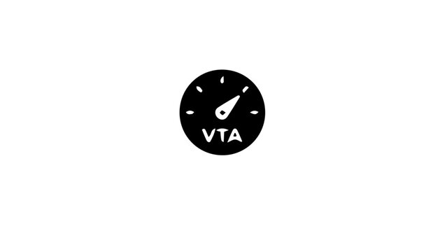 Black and white speedometer icon, VTA gauge, vector speed dial, minimalist design element