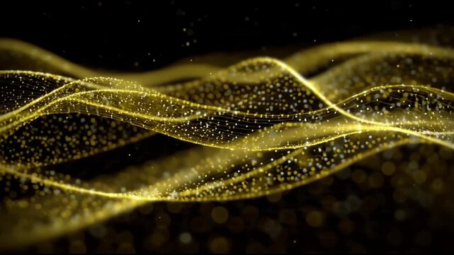 Golden Light Trails on Black Background 2.