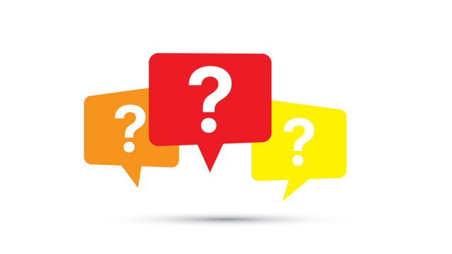 Question mark speech bubble icons set with colorful chat symbols for FAQ support and inquiry concept