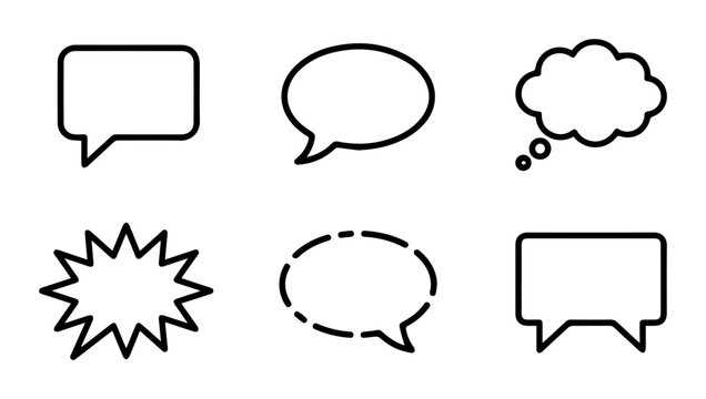 Speech Bubbles Vector Icons, Communication Shapes, Dialogue Boxes, Thought Clouds, Chat Symbols