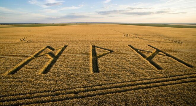 Large HAHA letters in wheat field.